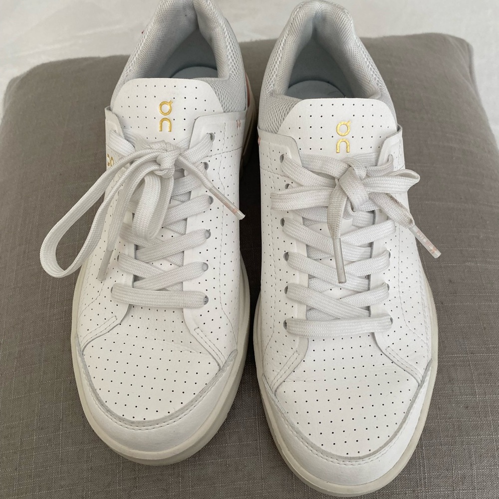 Cloud White Perforated Sneakers with Gold Logo